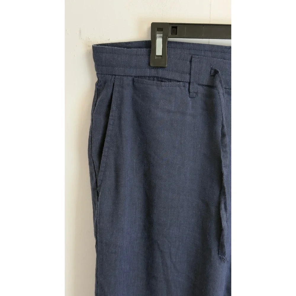 Cremieux Mens Navy Blue Linen Blend Drawstring Waist Trousers Pants 38x31